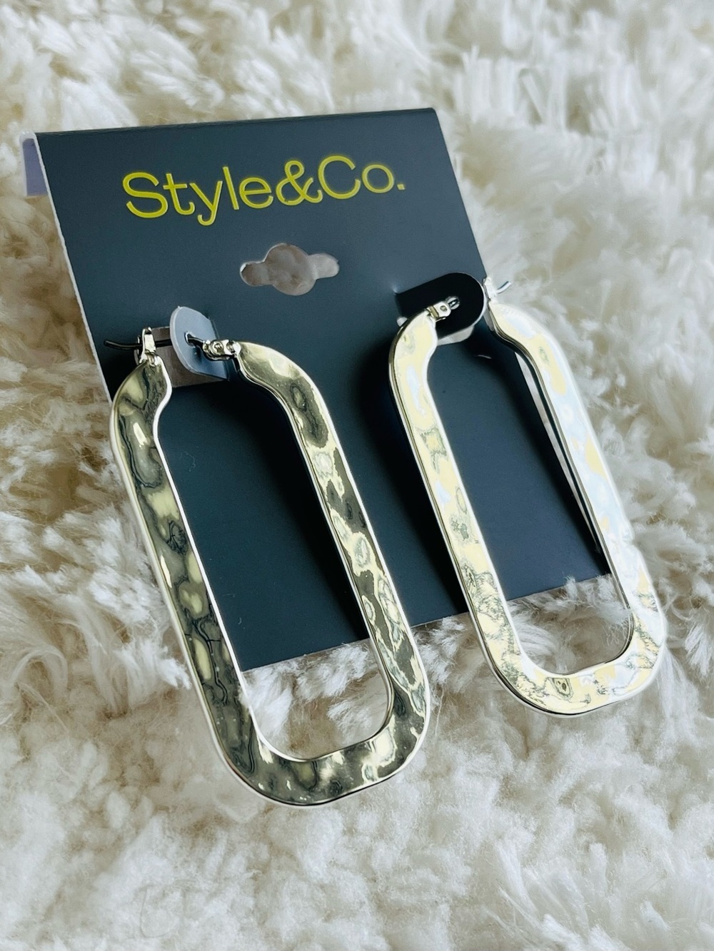 Style & Co Silver-Tone Rounded Rectangle Hoop Earrings - Picture 2 of 7